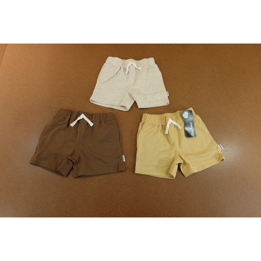 Gerber Baby Size 18 Months Neutral Colors Cotton Pull On Shorts 3 Pack NWT
